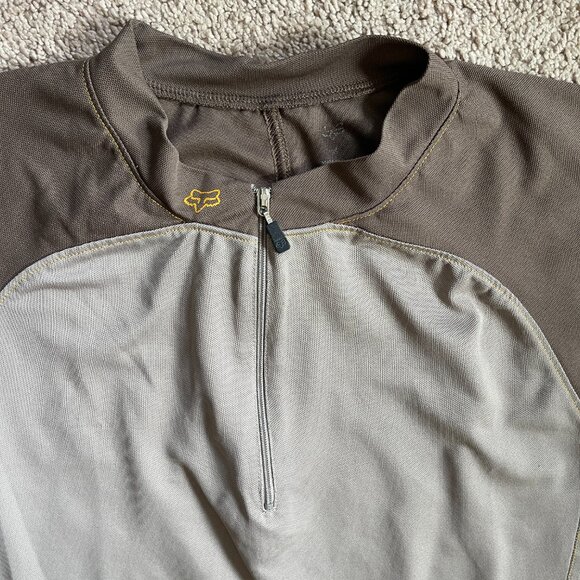 Fox Racing Shirt Beige Gray Brown Base Bike Jersey ¼ Zip Mesh Polyester Mens M - Picture 3 of 9